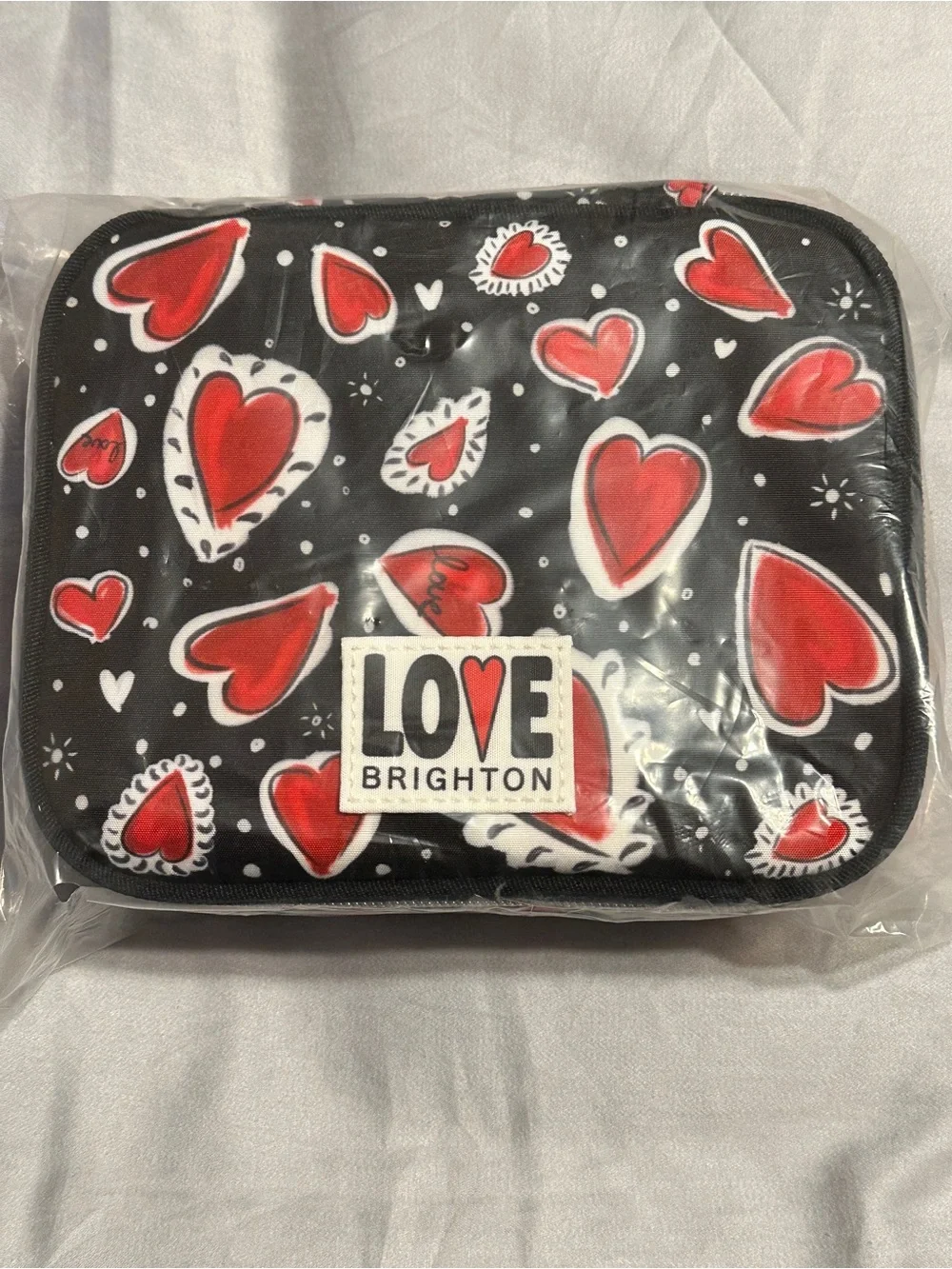 Brighton Hearts A Flutter Travel Jewelry Case w Red Heart Design in Black